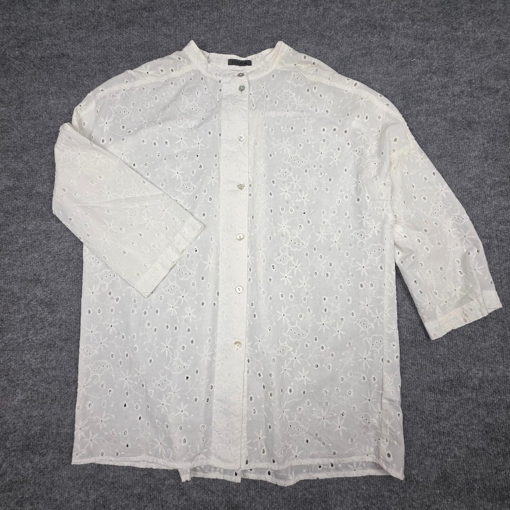 OSKA Shirt Size 3 Womens L White Cotton Button Up Floral *Marks